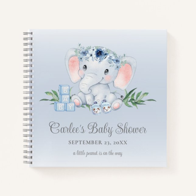 Carnet Baby shower bébé floral Eléphant mignon (Devant)