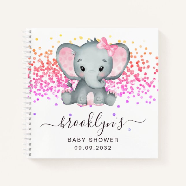 Carnet Baby shower de Parties scintillant d'éléphant rose (Devant)