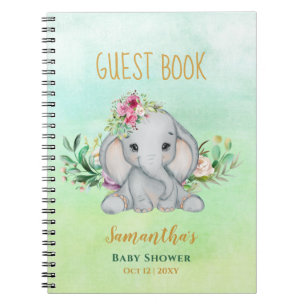 Carnet Baby shower Eléphant bébé et fleurs