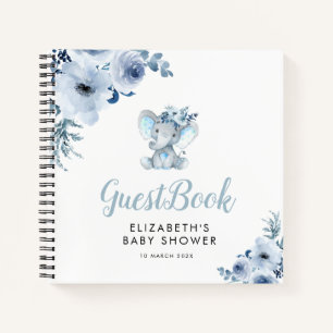 Carnet baby shower floral bleu petit éléphant