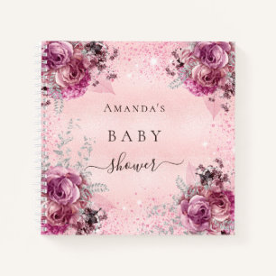 Carnet Baby shower girl rose floral parties scintillant l