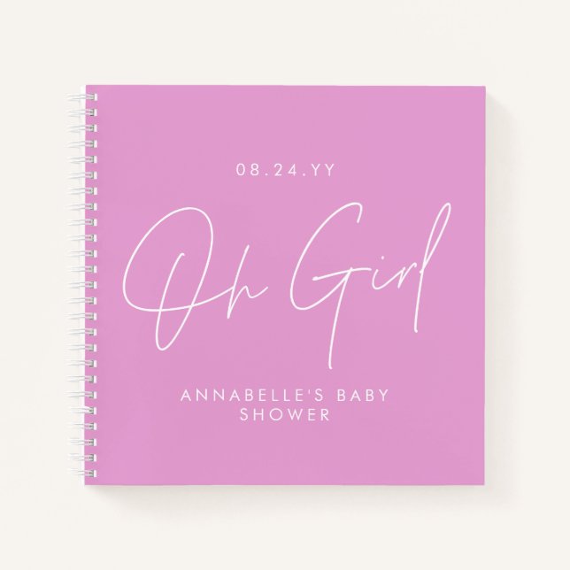 Carnet Baby shower oh fille script moderne cerise rose (Devant)