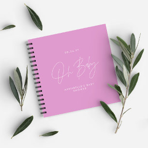 Carnet Baby shower script moderne cerise rose invité
