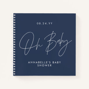 Carnet Baby shower script moderne marine bleu invité