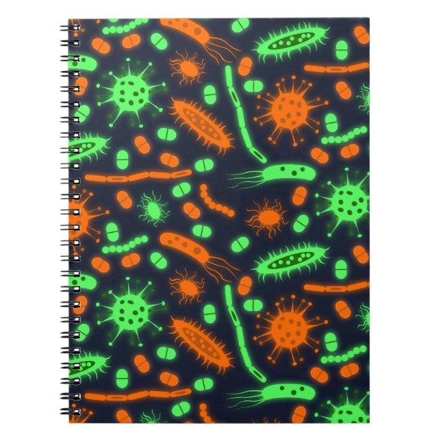 Carnet Bactérie lumineuse Micro-organisme orange vert tox (Devant)