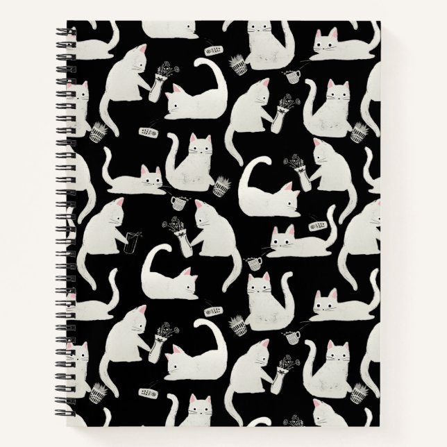 Carnet Bad Cats Knocking Stuff Over, White Cats on Black (Devant)