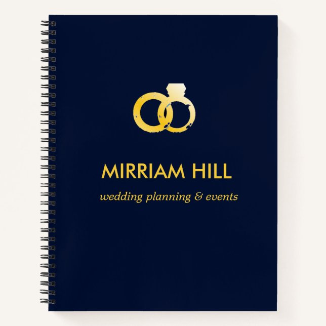 Carnet Bagues or bleu foncé wedding planner (Devant)