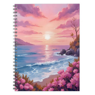 Carnet Baie de Blush Beach   Aquarelle rose du coucher de