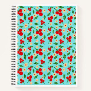 Carnet Baies Rouges Joyeuses & Motif de Fleurs Minuscules