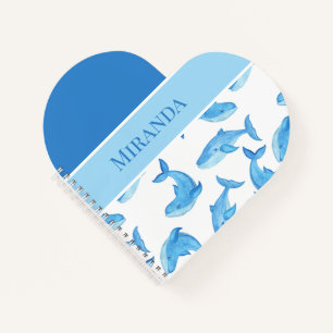 Carnet Baleine Bleue Votre nom Ocean Sea Life Coeur en fo
