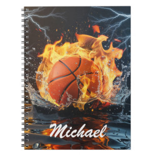 Carnet Balle de basketball personnalisée en feu et dans l