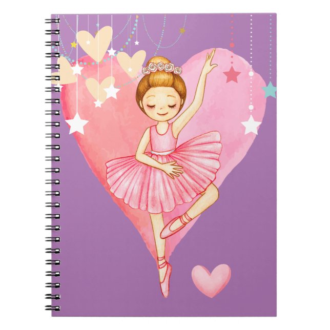 Carnet Ballerina mignonne Étoiles et Coeurs pourpre (Devant)