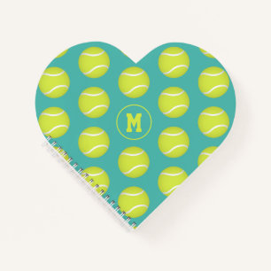 Carnet balles de tennis motif en forme de coeur monogramm