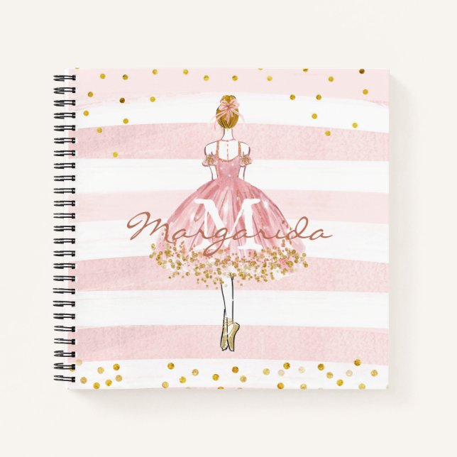Carnet Ballet Girl Parties scintillant or rose Aquarelle  (Devant)