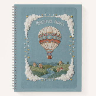 Carnet Ballon à Air Chaud Brodé "L'Aventure Attend"