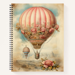 Carnet Ballon à air chaud vintage Steampunk Rose Floral