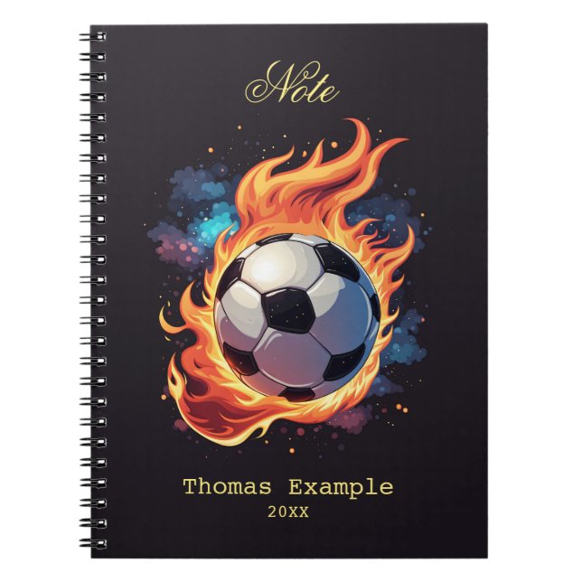 Carnet Ballon de football volant avec flammes. (Devant)