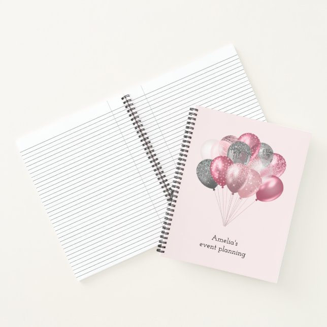 Carnet Ballons de parties scintillant rose et argent (Intérieur)