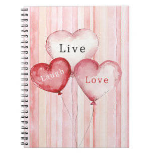 Carnet Ballons en forme de cœur à rayures rose pâle Vive