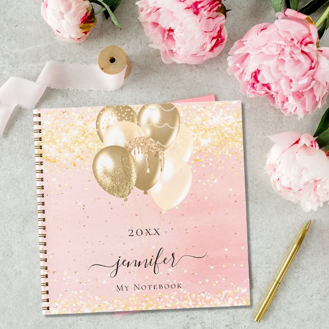 Carnet Ballons étincelants de nom or rose pâle (Créateur téléchargé)