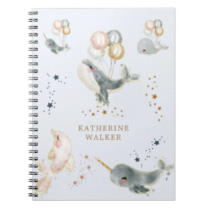 Carnet ballons magiques de baleines monogramme mignon
