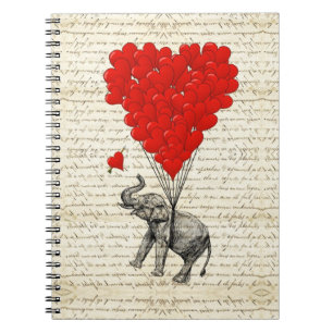 Carnet Ballons romantiques d'éléphant et de coeur