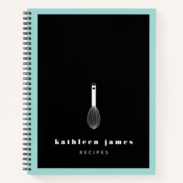 Carnet Balloon Whisk Turquoise Black Ajouter Votre Nom (Devant)