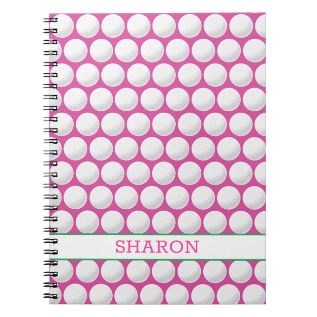 Carnet Balls de golf Nom Pink Green Blanc (Devant)