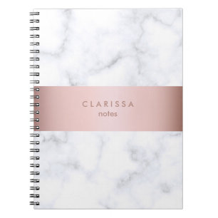 Carnet bande rose de faux d'or de marbre blanc élégant