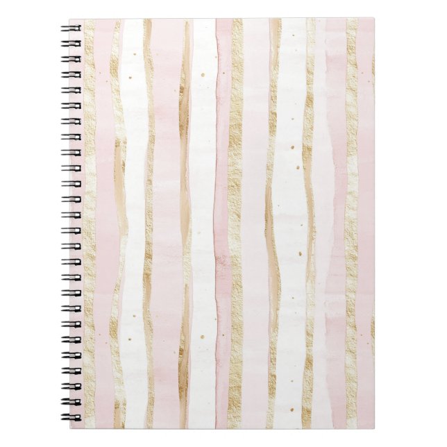 Carnet Bandes dorées roses blanches (Devant)