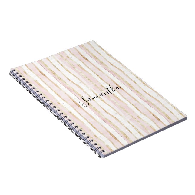 Carnet Bandes dorées roses blanches (Côté Droit)