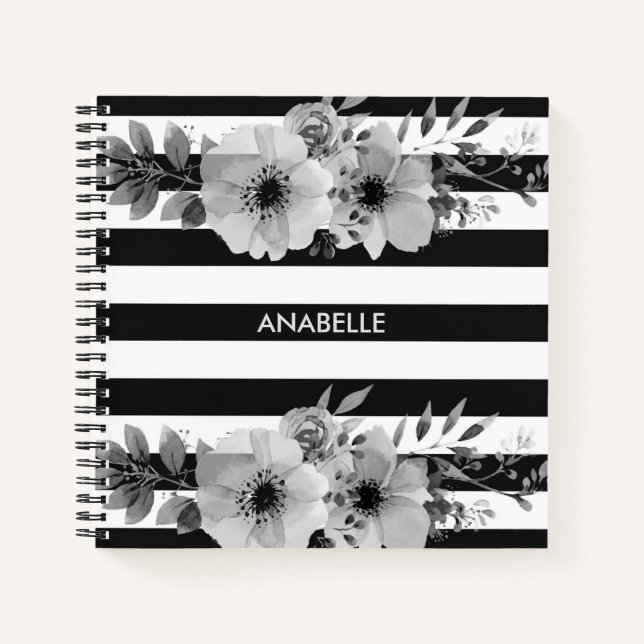 Carnet Bandes florales noires et blanches (Devant)