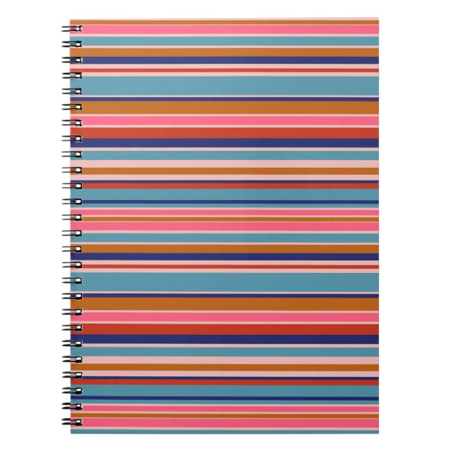 Carnet Bandes horizontales bleu rose terre cuite rétro (Devant)