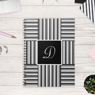 Carnet Bandes modernes en noir, blanc et gris - Monogramm