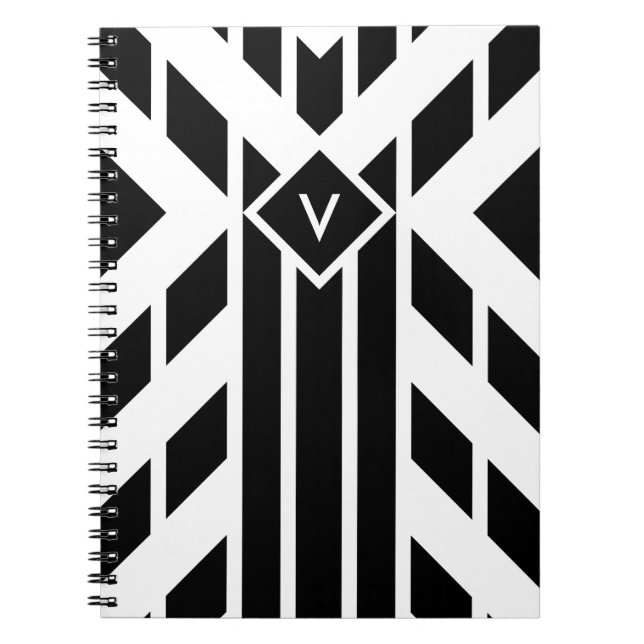 Carnet Bandes quadrilatérales noires sur blanc avec monog (Devant)