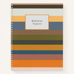 Carnet Bandes rétro géométriques colorées Votre nom