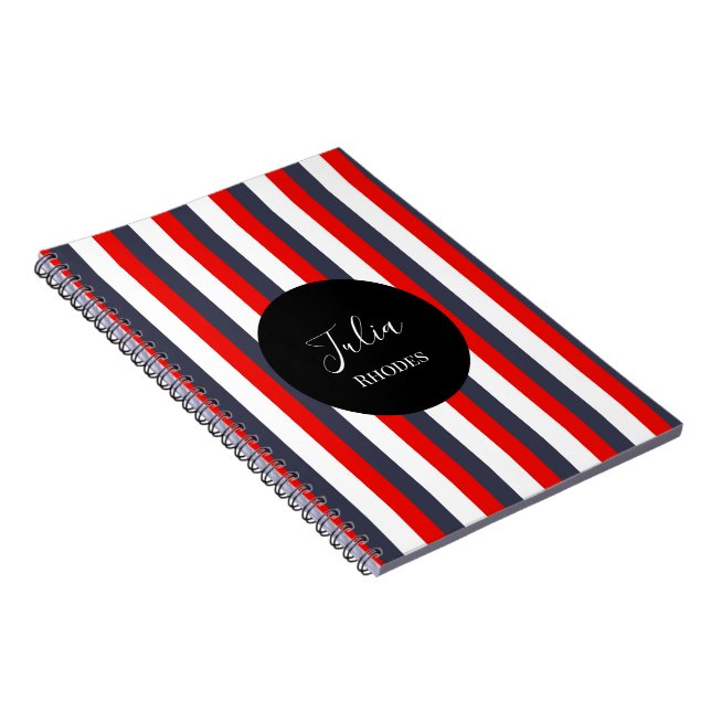 Carnet Bandes rouges, blanches et bleues nom personnalisé (Côté Droit)