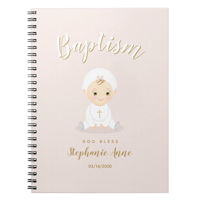 Carnet Baptême Fille Bébé avec Bonnet (Devant)