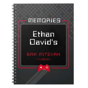 Carnet BAR MITZVAH MEMORIES gamer cool tendance rouge noi