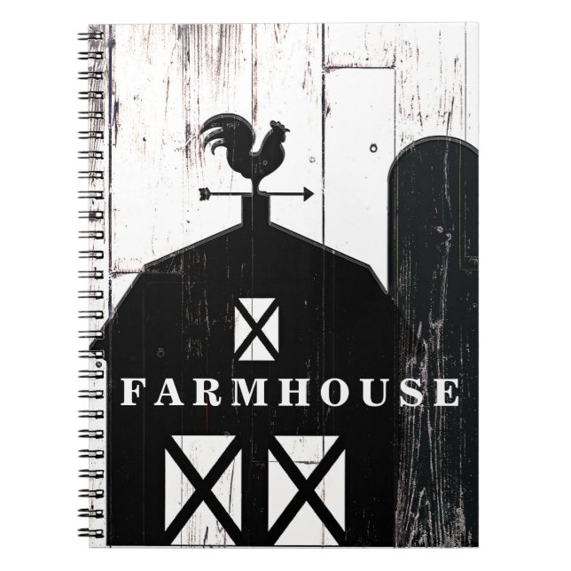 Carnet Barne Noire Blanc Bois Rustique Pays Ferme (Devant)