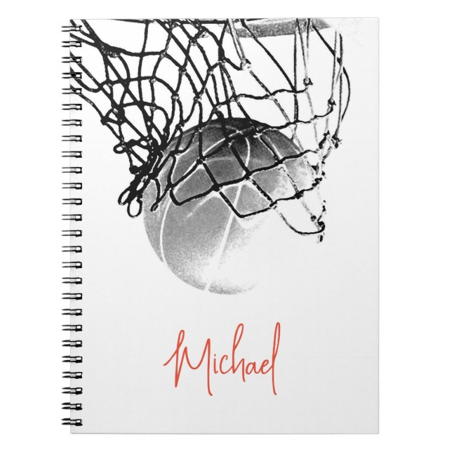 Carnet Basket-ball noir et blanc & Net Votre nom (Devant)