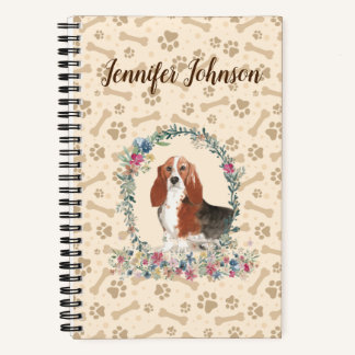 Carnet Basset Hound Chien Empreinte de patte & Floral Cut