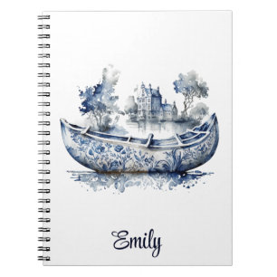 Carnet Bateau de style Delft bleu et blanc avec scène de