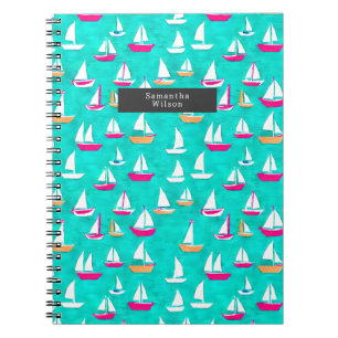 Carnet Bateaux à voile Motif Preppy Pink & Aqua