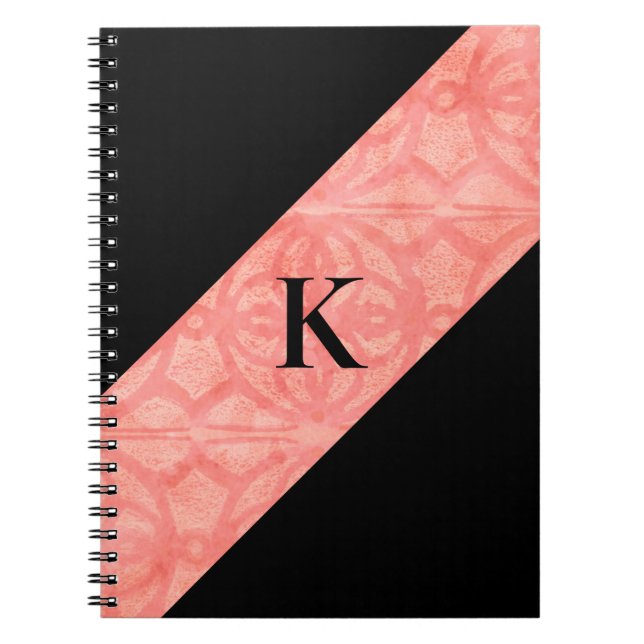 Carnet Batik rose de corail et monogramme noir (Devant)