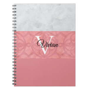 Carnet Batik Rose Ruddy Et Aquarelle Gris Monogramme
