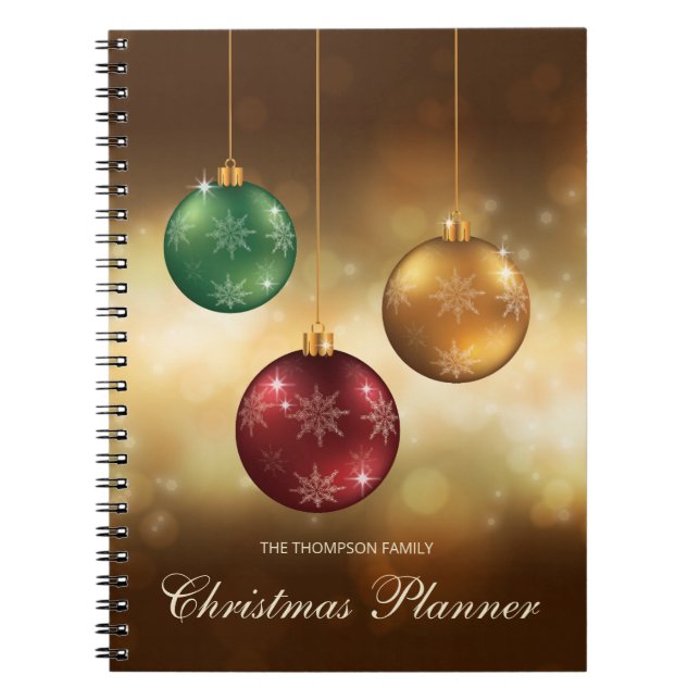 Carnet Baubles de Noël Jaune Dorée Avec Texte Personnalis (Devant)