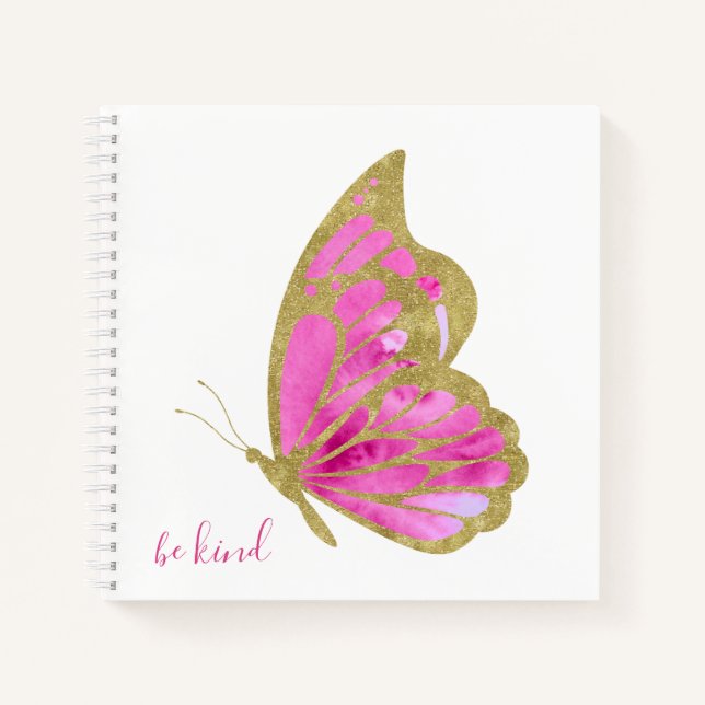 Carnet Be Kind Trendy Gold et Rose Butterfly (Devant)