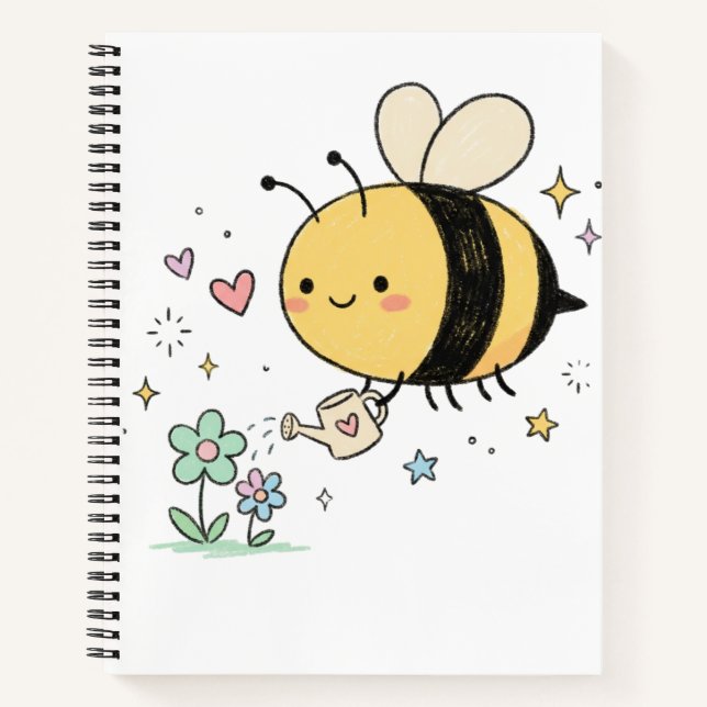 Carnet Be The Buzz Cute Bumblebee Watering Wildflowers  (Devant)