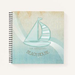 Carnet Beach House Nautical Voilier Aqua Blue ID623